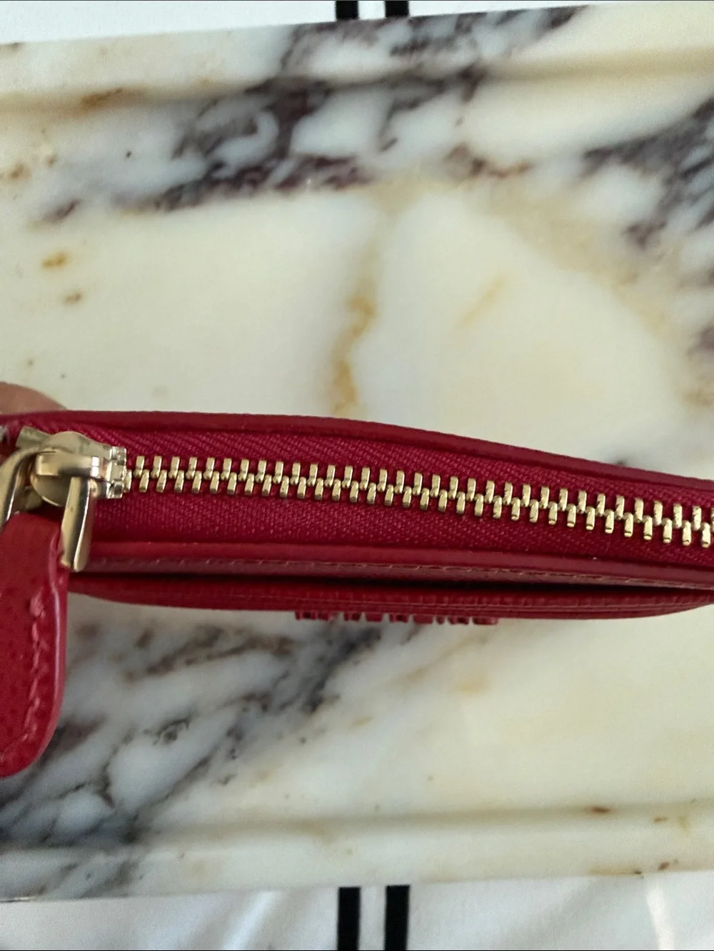 Valentino Red Pebbled Leather Card Case with Zip